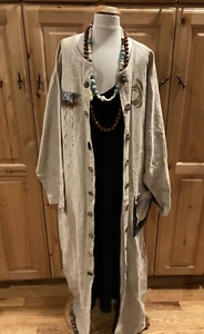 Vintage AMAZING Art to Wear Lee Andersen Oatmeal Linen Duster Buttons Handpaint - Picture 1 of 23