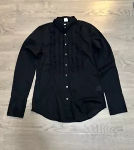 J Crew Women’s Ruffle Front Black Button Up Blouse Size 0 - Picture 1 of 6