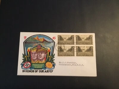 FDC 1945 #934-30 STAEHLE IN HOHOR OF OUR ARMY 3 Cent Block Cachet USA - Image 1 of 2