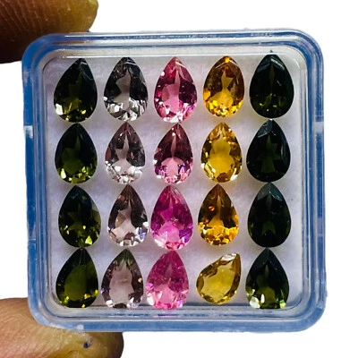 VVS 20 Pcs Natural Tourmaline 6x4mm Pear Cut Loose Untreated Gemstones 7.06 Cts - Image 1 of 4