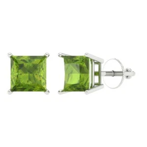 Peridot Stud Earrings for Women, Screw back (3 cttw, 6.5mm, Princess-Cut) - Picture 1 of 20