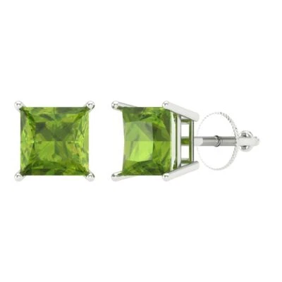 Peridot Stud Earrings for Women, Screw back (3 cttw, 6.5mm, Princess-Cut) - Image 1 of 4