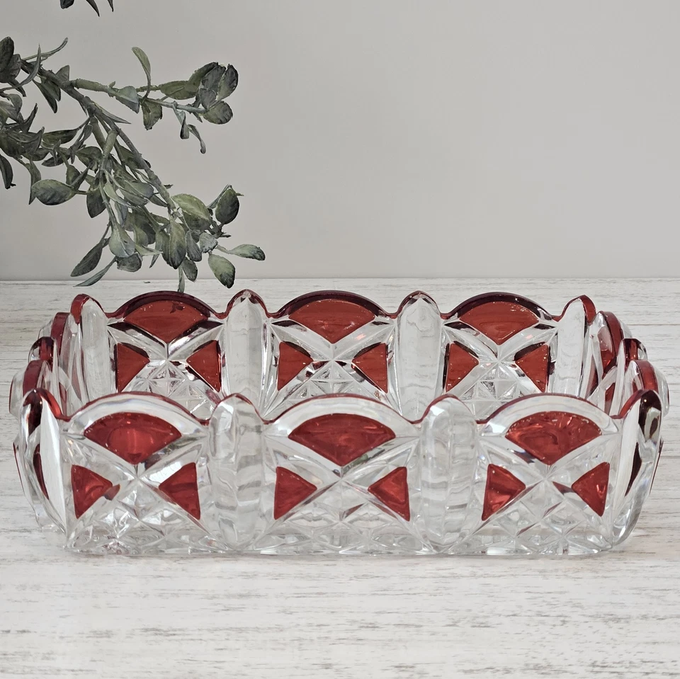 Antique Glass 1890's Triple Triangle Serving Dish Ruby Stain Glass Doyle & CO - Image 1 of 4