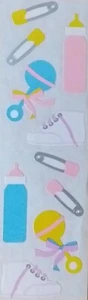 2 Streifen Mrs Grossman`s BABY THINGS Aufkleber 1991 Vintage! flaschenrasselnadeln - Bild 1 von 1