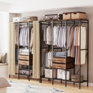 XXL Metall Kleiderschrank Offen Kleiderständer mit 2 Schubladen Garderobe Retro - Bild 1 von 24