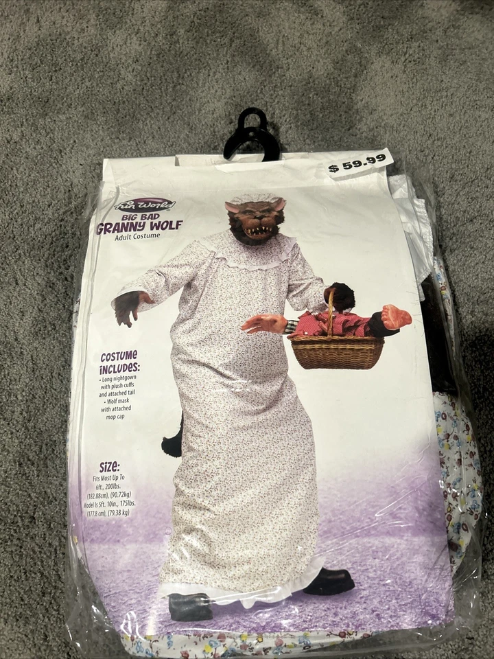 Big Bad бабушка волк красный шапочка взрослый Хэллоуин костюм бабушка ночная рубашка - Изображение 1 из 2