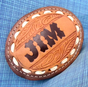 JIM Belt Buckle Tooled Leather Name Western Vtg C&M Leather Ft Worth TX .GMP156 - Picture 1 of 10