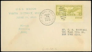 14.06.33 "USS Macon Visits Detroit, Mich, 14. Juni 1933" Turquiose Cachet, Kohler - Bild 1 von 1