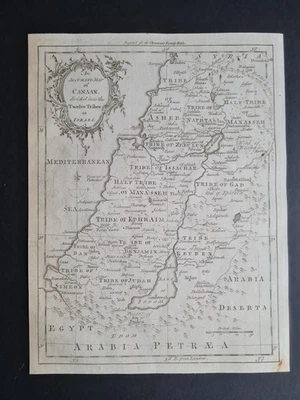 Antique 1765 biblical map - Canaan divided into 12 Tribes of Israel - Image 1 of 3