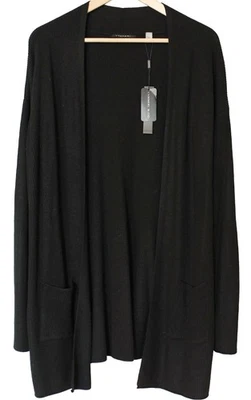 Cardigã longo T Tahari novo com etiquetas mistura de cashmere bolso preto tamanho G $98 MSRP - Imagem 1 de 4