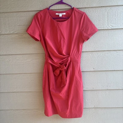 Vestido Diane von Furstenberg DVF Zoe Imitación Envolvente Manga Corta Coral Rosa Talla 6 Foto 1 de 4