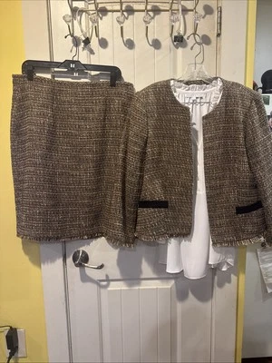 Preston York Boucel 3 Piece Suit With Skirt Size 12 Beige W White Shirt MWT  - Image 1 of 4