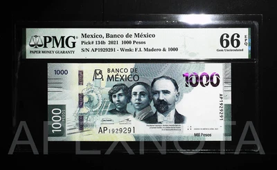 [RADAR S/N] MEXICO 1000 PESOS 2021 P134 PMG 66 GEM UNC EPQ HIGH DENOM. FANCY NO. - image 1 of 4