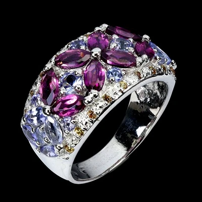 Anillo de plata de ley 925 marquesa rodolita zafiro piedras preciosas naturales joyería Foto 1 de 4