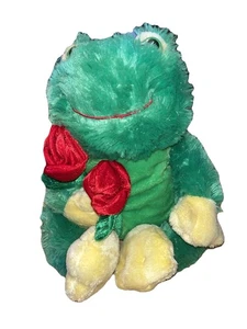 Walmart Frosch Froggie Frogger hält 2 rote Rosen Blumen Plüschtier Stofftier - Bild 1 von 7