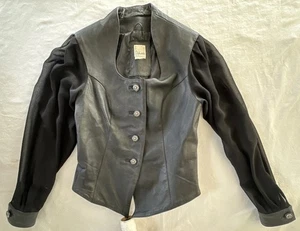 Vintage Styleworks schwarzes Leder Oberteil transparente Ärmel Manschetten Goth Emo Motorrad XS/S - Bild 1 von 15