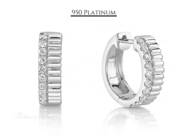 Платиновые серьги-объятия с бриллиантами Pt950 — бриллиантовые обручи-гвоздики для женщин подарок - Изображение 1 из 4