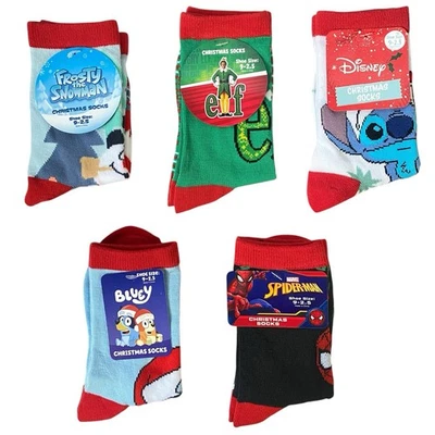 Lote Calcetines Navidad Niños Talla 9-2.5 Spider-Man Punto Azul Elfo Frosty el Muñeco de Nieve Foto 1 de 2