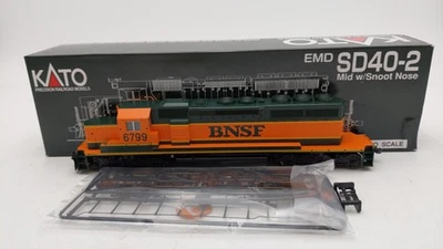 Kato 37-2901 HO Burlington Northern EMD SD40-2 Snoot Nose Diesel Engine #6799 LN - Image 1 of 4
