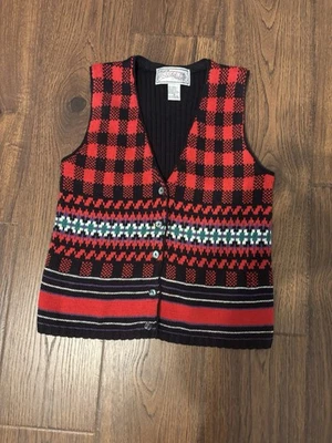 Винтажный самородки жилет 90-х Fair Isle клетку геометрический Рами хлопок Sz S / M праздник - Изображение 1 из 4