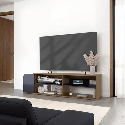 Soporte TV 16.5" H, 4 Estantes, Roble Natural / Azul Alby - Sala de estar Foto 1 de 4