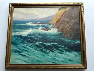 PINTURA DE JOANE CROMWELL RARA GRANDE 36" COSTA PLAYA LISTADA FAMOSO MAR DE CALIFORNIA Foto 1 de 4