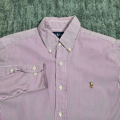 Camisa Polo Ralph Lauren Hombres Mediana Rayas Calce Clásico Manga Larga Botón Preppy Foto 1 de 4