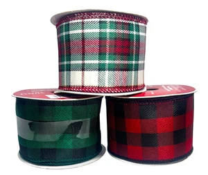 Celebrate It 3 Rolls Christmas Wired Ribbon Holiday Mixed Plaid 2.5"x20' - Picture 1 of 7