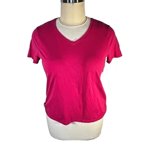 Time and Tru - Women's XL Tee Shirt Hot Pink Relaxed Fit VNeck Short Sleeve - Picture 1 of 11