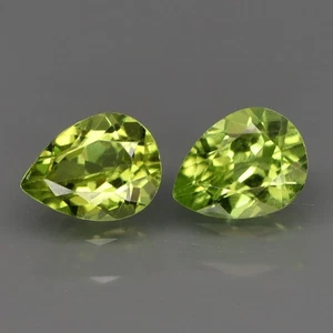 Forma de pera 8x6 mm. ¡PAR! Color deslumbrante natural verde peridoto Pakistán 2,55 quilates - Imagen 1 de 6
