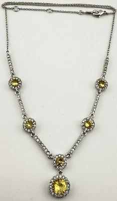 NADRI SILVERTONE YELLOW & WHITE CUBIC ZIRCONIA 18” NECKLACE K916B - Image 1 of 4