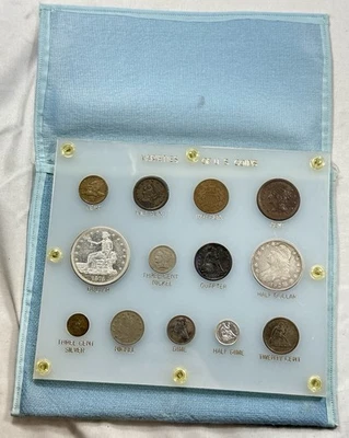 Variaties Of US Coins Type Set 13 Coins 1800s–1870s Large Cent 20c Seated Dollar - Image 1 of 4