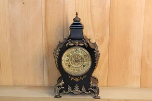 Antike Waterbury ausgefallene Eisen 8 Tage Gonging Wand- oder Manteluhr *sehr verziert* - Bild 1 von 14