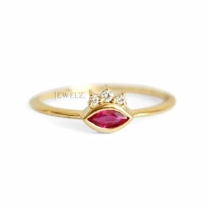 14K Gold VS/F-G Diamant und Rubin Edelstein Ehering Größe - 3 bis 8 - Bild 1 von 4