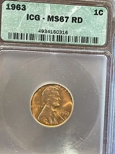 1963 Lincoln Cent MS67RD RED ICG GRADED (#316) - Picture 1 of 4