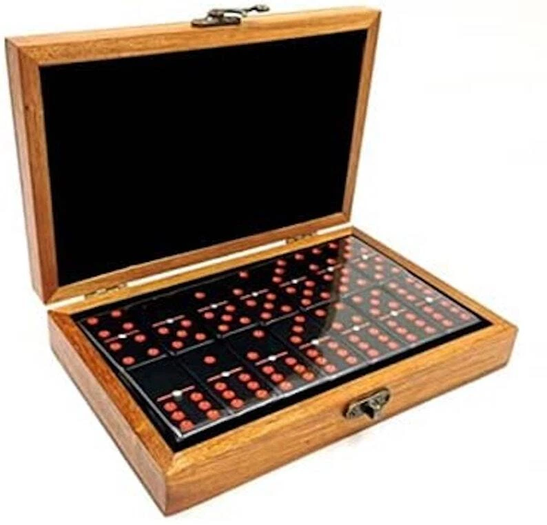 RAW Rolling Papers Double Six Dominoes Bamboo Case Set of 28 Holiday Gift Design - Image 1 of 4