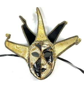 Black & White Musical Joker Jester Masquerade Mask Unisex Party Mardi Gras Mask  - Picture 1 of 9