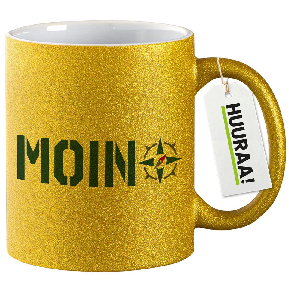 Glitzer-Kaffeetasse Moin Kompass Geschenkidee Souvenir Präsent Wichtelgeschenk M - Bild 1 von 4