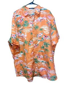 SSLR Shirt Men 3XL Orange Floral Hawaiian Button Up Short Sleeves - Picture 1 of 9