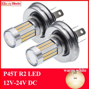 2Pcs Warm White P45T 56SMD Motorbike LED Headlight Lamp Hi/Lo Beam Bulb 10V-30V - Picture 1 of 10