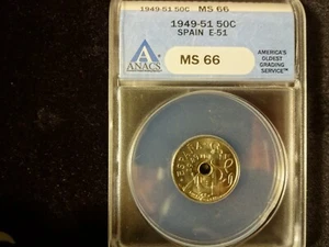 Spain 50 centimos 1949 E-51 MS 66 - Picture 1 of 2