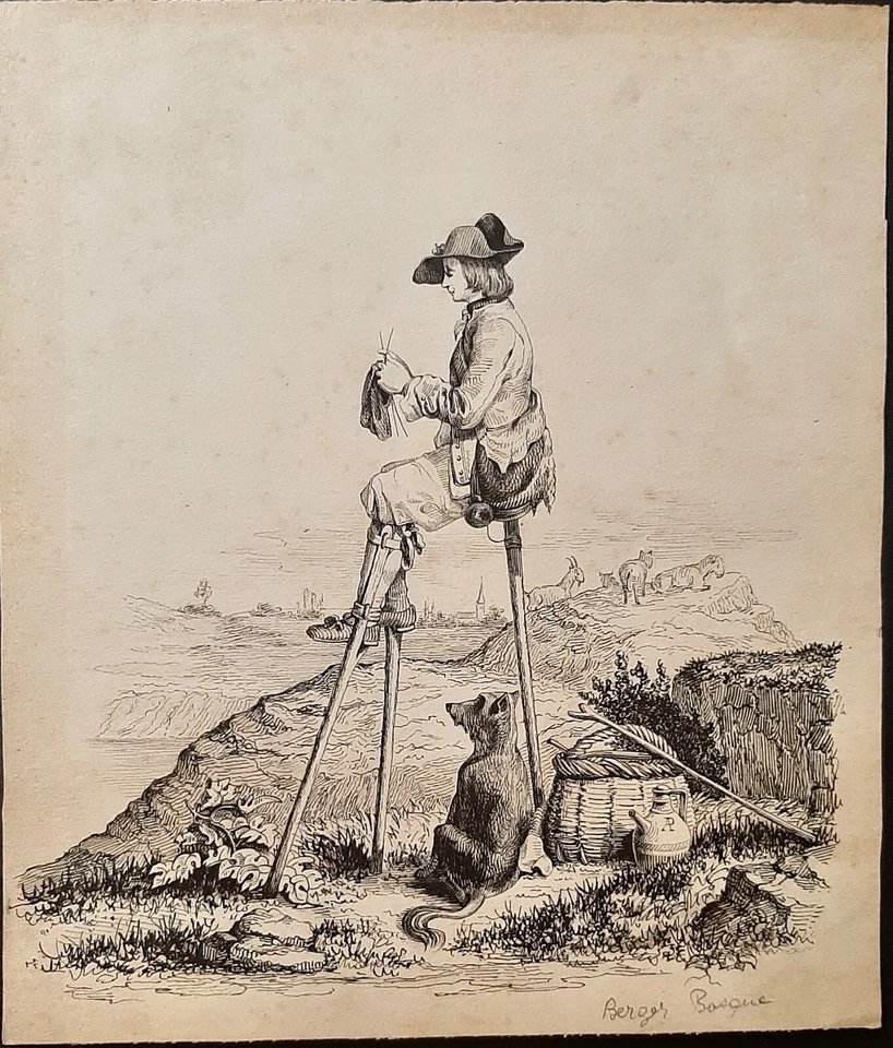 Berger des landes gardant ses troupeaux par Eugène Poitevin 1842 - Photo 1/1