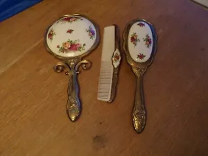 Royal Doulton Old Country Roses 3 Pc. Dresser~Mirror, Brush, Comb Vanity Set - Picture 1 of 11