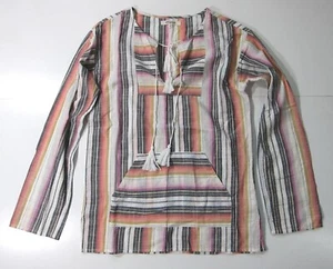 Ripcurl 100% Cotton Purple Pink White Stripe Long Sleeve Pocket Tunic Blouse S - Picture 1 of 7