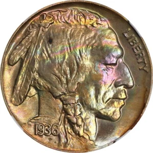 1936 SATIN Buffalo Nickel Type 2 5C NGC PR68 - Picture 1 of 4