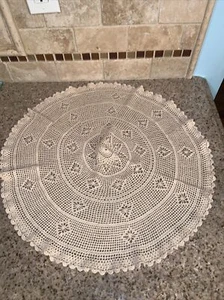22" Vintage Crochet BIEGE Tapete Redondo Tapete Mesa de Boda Decoración del Hogar #0898 - Imagen 1 de 11
