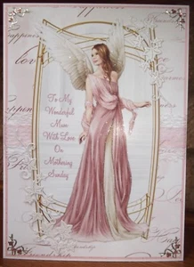 HANDMADE PAGAN FANTASY PERSONALISED MOTHER'S DAY MOTHERS CARD A ANGEL IN PINK - Picture 1 of 5