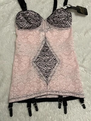 38B RAGO CORSELETTE 6 Garters Open Bottom Girdle Bra Body Briefer Pink/Black - Image 1 of 4