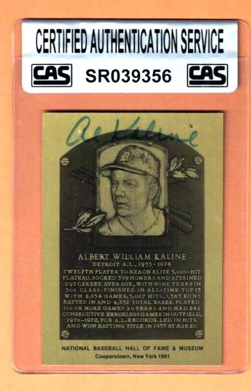 1981 Al Kaline Signed Hall of Fame Metallic Plaque Card w/CAS Certification - Изображение 1 из 1