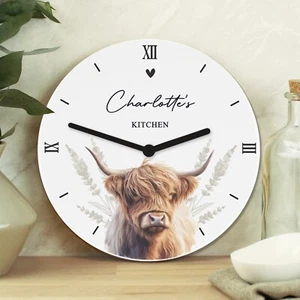 Personalised Highland Cow Wooden Clock - Personalised Gift - Picture 1 of 5